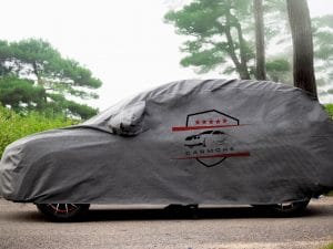 CARMORE – 3 Layer Heavy Duty Waterproof, All Weather Resistant Car Cover Compatible With Jeep Compass, Eco Sport, Ertiga, Audi Q3, BMW X1 / X3.